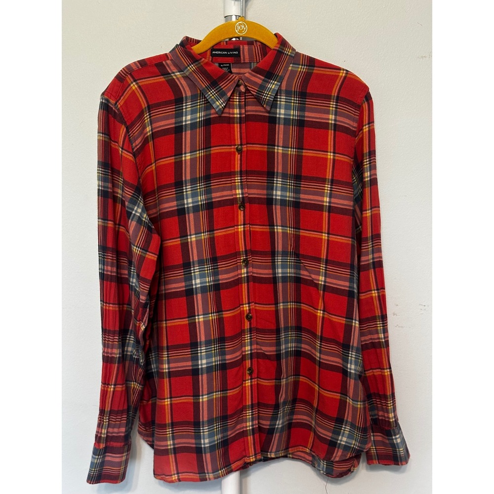 American Living Mens XL Red Plaid Long Sleeve Button Down Cotton Shirt